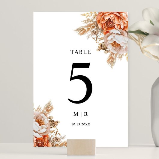 Numéro De Table Mariage floral en terre cuite rouillée Numéro de t