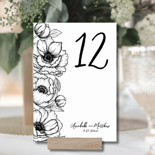 Numéro De Table Mariage Floral Fantaisiste Dessiné à la Main
