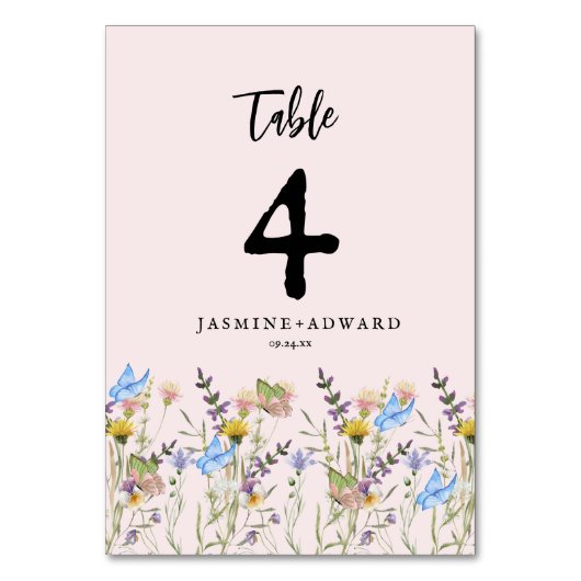 Numéro De Table Mariage Floral Fleur de Champ Simple Moderne (Dos)