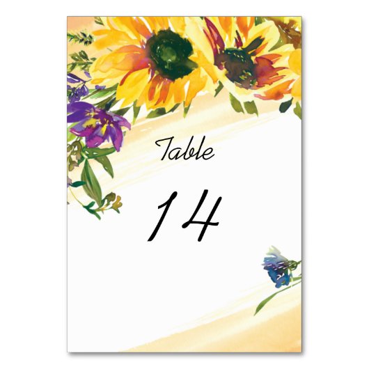 Numéro De Table Mariage floral Fleur sauvage des tournesols (Dos)