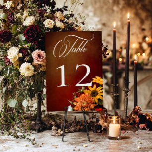 Numéro De Table Mariage floral foncé élégant été coucher de soleil