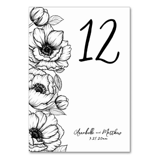 Numéro De Table Mariage floral géant tiré à la main (Dos)