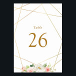 Numéro De Table Mariage floral géométrique or et aquarelle blush<br><div class="desc">Un cadre floral moderne avec des fleurs roses pastel et faux cadre géométrique doré. Le texte et les couleurs de cette carte peuvent être personnalisés.</div>