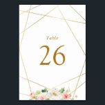 Numéro De Table Mariage floral géométrique or et aquarelle blush<br><div class="desc">Un cadre floral moderne avec des fleurs roses pastel et faux cadre géométrique doré. Le texte et les couleurs de cette carte peuvent être personnalisés.</div>