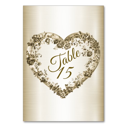 Numéro De Table Mariage Floral Golden Ornate Heart Frame Élégant (Par défaut)