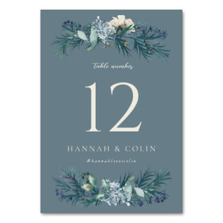 Numéro De Table Mariage floral gris bleu foncé hiver