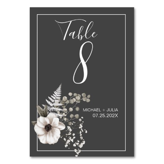 Numéro De Table Mariage floral gris foncé et blanc (Par défaut)