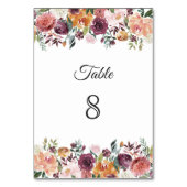 Numéro De Table Mariage Floral Ivory et Rouge Bourgogne (Dos)