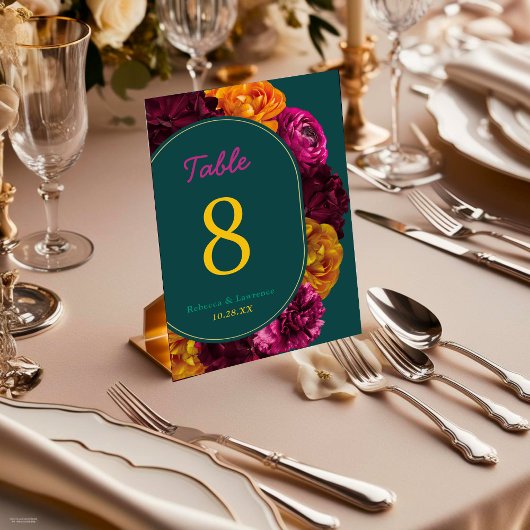 Numéro De Table Mariage floral jaune moderne rose chaud