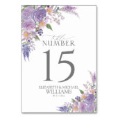 Numéro De Table Mariage floral Lilac moderne Lavender Mauve Script (Dos)