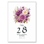 Numéro De Table Mariage floral Mauve et Gold (Dos)