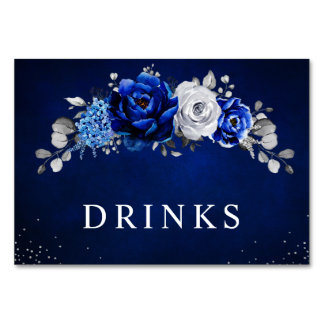 Numéro De Table Mariage floral métallisé bleu royal blanc argenté 