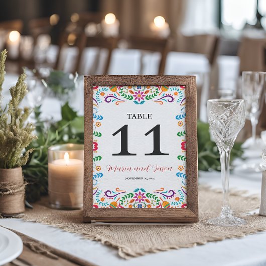 Numéro De Table Mariage Floral mexicain élégant coloré