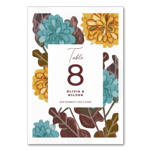 Numéro De Table Mariage floral moderne couleur moutarde ton joyau (Par défaut)