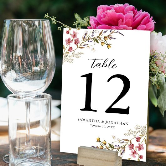 Numéro De Table Mariage Floral Moderne Fleurs Sauvages d'Automne