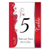 Numéro De Table Mariage floral moderne | Rouge profond et argent (Dos)