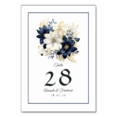Numéro De Table Mariage floral Navy, Blanc et Or (Dos)