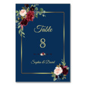 Numéro De Table Mariage Floral Navy Bourgogne Doré (Dos)