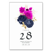 Numéro De Table Mariage floral Navy et Or Magenta (Dos)