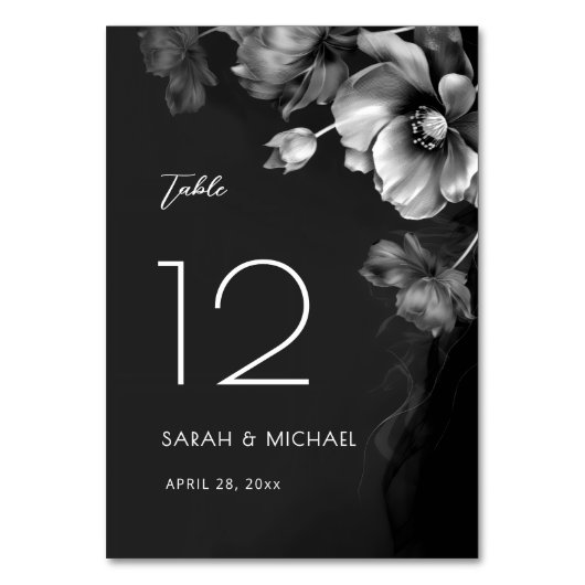 Numéro De Table Mariage floral noir argenté (Par défaut)