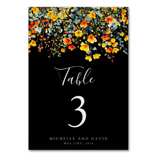 Numéro De Table Mariage floral noir brillant (Par défaut)