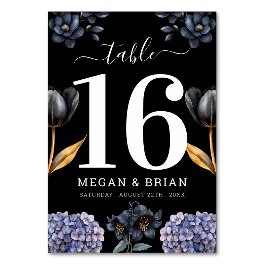 Numéro De Table Mariage Floral Noir Classique Script Floral (Par défaut)