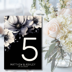 Numéro De Table Mariage Floral Noir Élégant Moderne