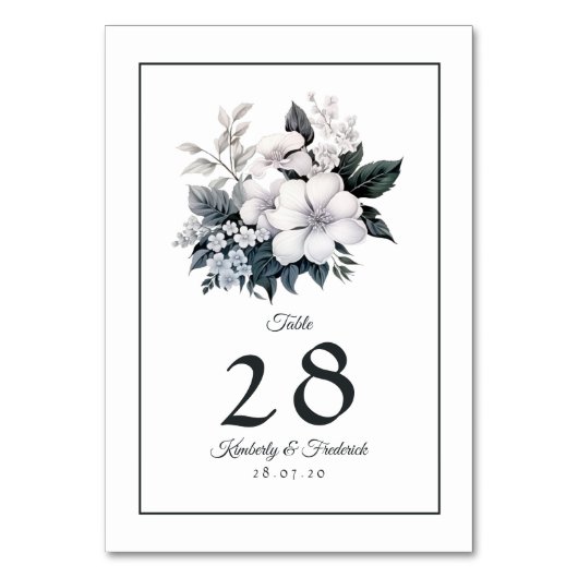 Numéro De Table Mariage floral noir et blanc (Par défaut)