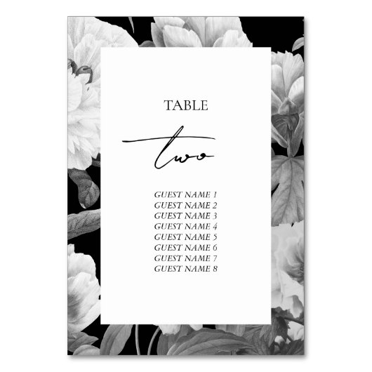 Numéro De Table Mariage floral noir et blanc Peonies d'aquarelle (Par défaut)