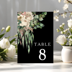 Numéro De Table Mariage Floral noir moderne