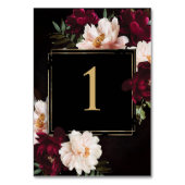Numéro De Table Mariage floral noir noir foncé Moody Bourgogne (Dos)