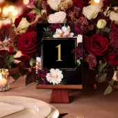 Numéro De Table Mariage floral noir noir foncé Moody Bourgogne