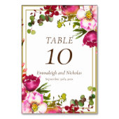 Numéro De Table Mariage Floral Or Rose Magenta (Dos)