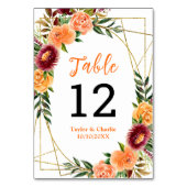 Numéro De Table Mariage Floral Orange Bourgogne d'automne (Dos)