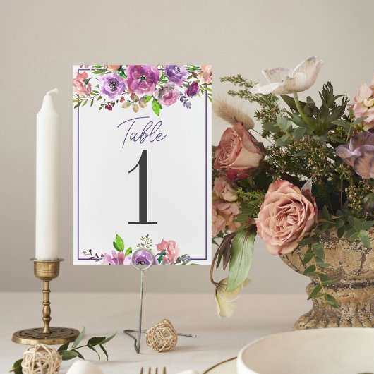 Numéro De Table Mariage floral pourpre en fleurs printanières Numé
