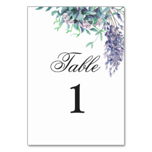 Numéro De Table Mariage floral pourpre et sarcelle. Jardin de lava