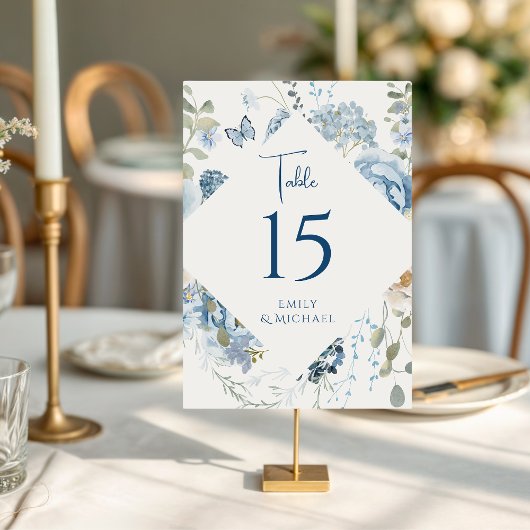 Numéro De Table Mariage floral romantique bleu Dusty