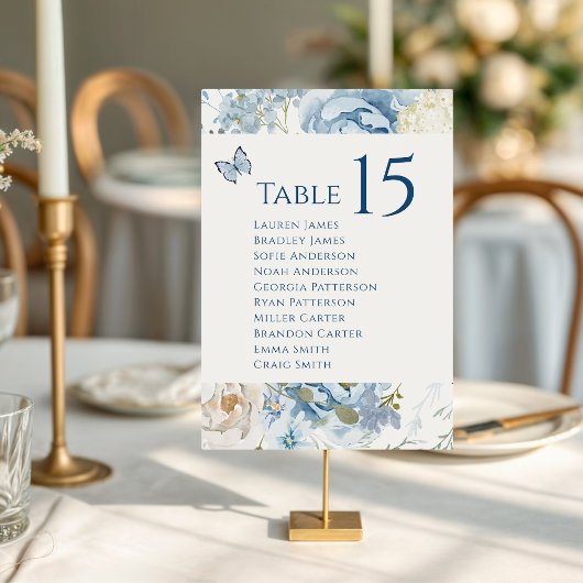 Numéro De Table Mariage floral romantique bleu Dusty