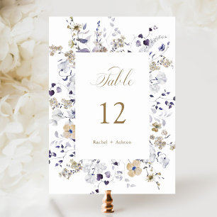 Numéro De Table Mariage Floral Romantique Violet Blanc Or