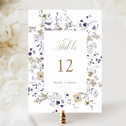 Numéro De Table Mariage Floral Romantique Violet Blanc Or