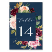 Numéro De Table Mariage floral rose bleu bleu marine Bourgogne or (Dos)