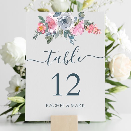 Numéro De Table Mariage floral rose bleu foncé