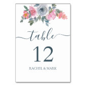 Numéro De Table Mariage floral rose bleu foncé (Dos)