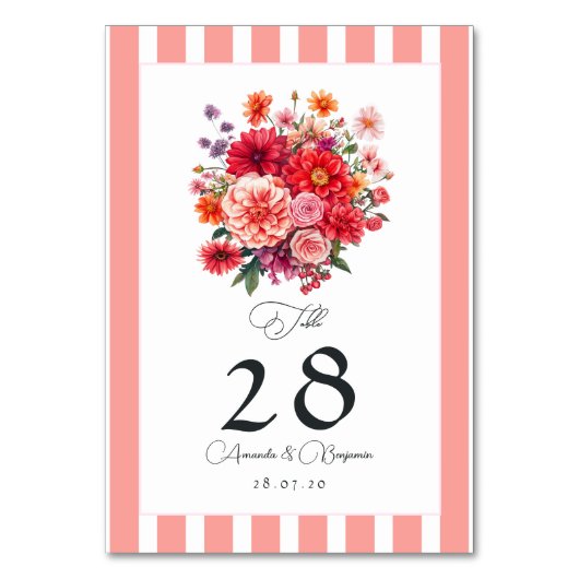 Numéro De Table Mariage Floral Rose, Corail et Fuchsia (Par défaut)