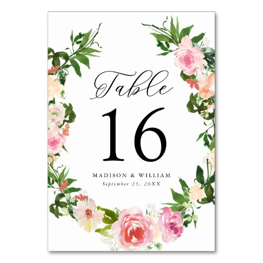 Numéro De Table Mariage floral rose doux (Par défaut)