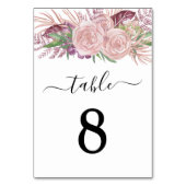 Numéro De Table Mariage Floral Rose Élégant (Dos)