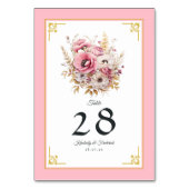 Numéro De Table Mariage floral rose et or (Dos)
