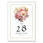 Numéro De Table Mariage floral rose et or (Dos)