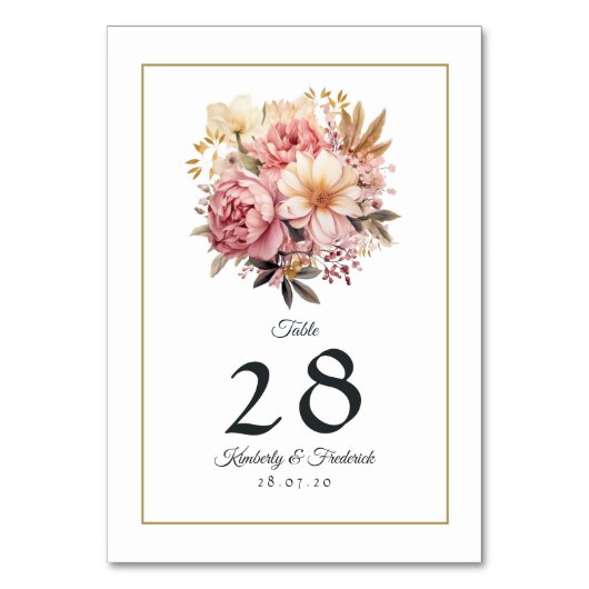 Numéro De Table Mariage floral rose et or (Par défaut)