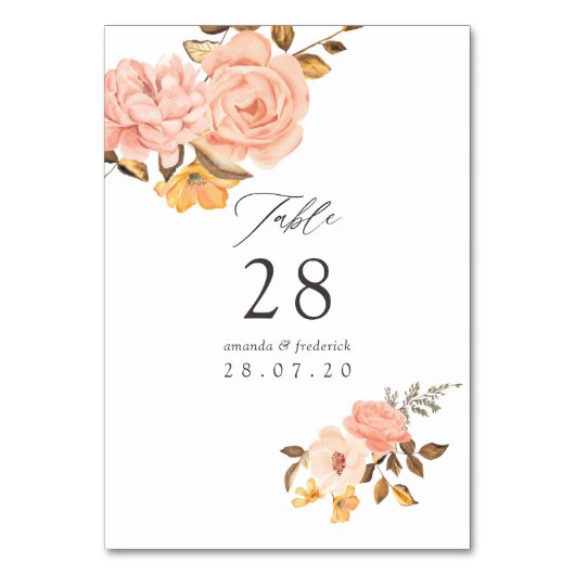 Numéro De Table Mariage floral rose et or à l'aquarelle (Par défaut)